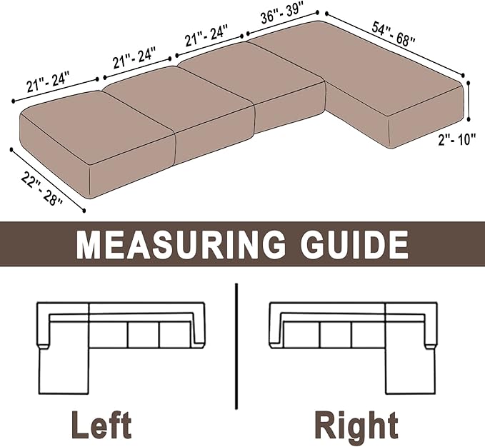 Sectional Couch Covers for 4-Piece Seat Cushion Velvet Separate L Shape Couch Cover Stretch Sofa Slipcover with 2 Pieces Pillowcases Furniture Protector (Sofa 3 Seater + 1 Chaise, Coffee)