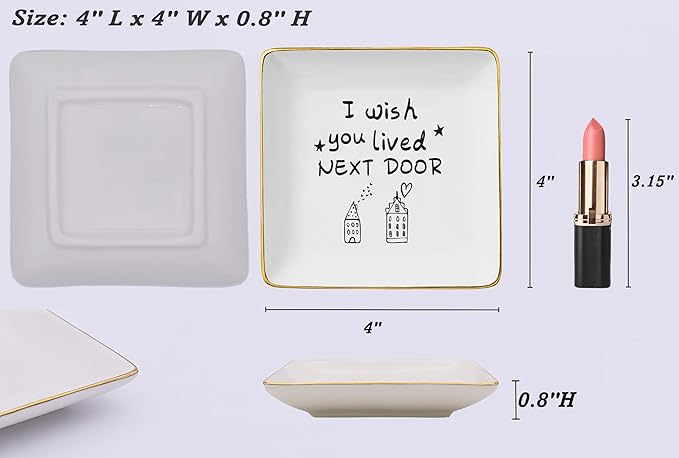 Friendship Ring Dish,Friend Gifts for Women,I Wish You Lived Next Door,Long Distance Relationship Present for Women,Going Away Present for Friends Moving,Christmas Gift,Jewelry Tray Trinket Holder