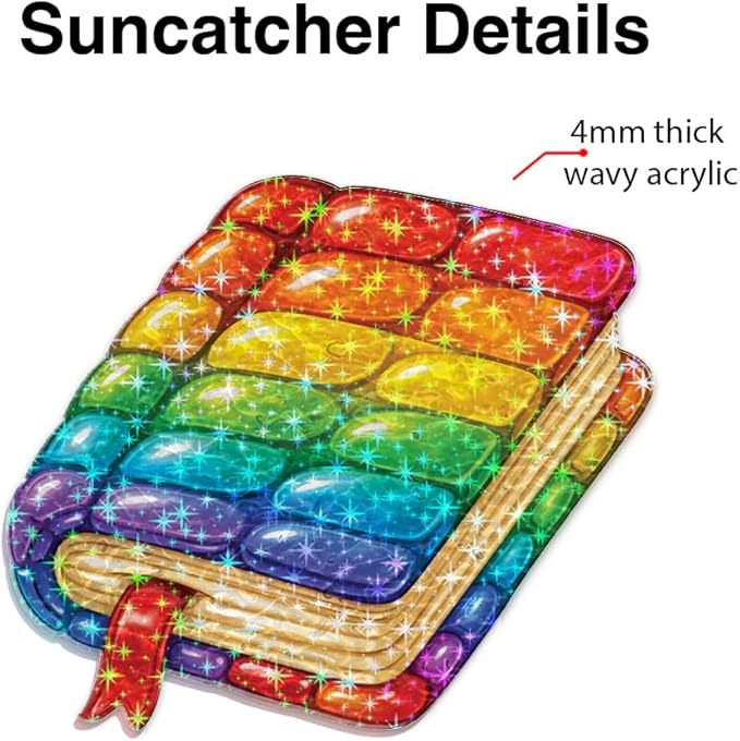 Rainbow Book Charm Acrylic Suncatcher, Window Hanging Sun Catcher Ornament, Crystal Prism Light Catcher Decor, Sunlight Window Decor, Aesthetic Home Decor Gift