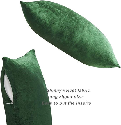 GIGIZAZA Decorative Small Lumbar Pillow Covers, Set of 2 Cushion Covers Velvet Forest Green Pillows,Sofa Throw 12 X 20 Pillow Covers