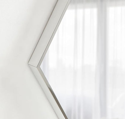 Kate and Laurel Rhodes Modern Hexagon Wall Mirror, Silver Chrome, 31x22-Inches