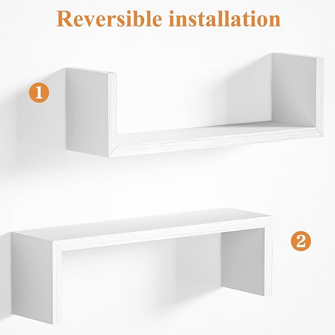 SRIWATANA Floating Shelves for Wall, Wall Shelves for Bathroom, Bedroom, Living Room, Kitchen, Office, Wood Shelves for Home Decor Set of 5 (Washed White)