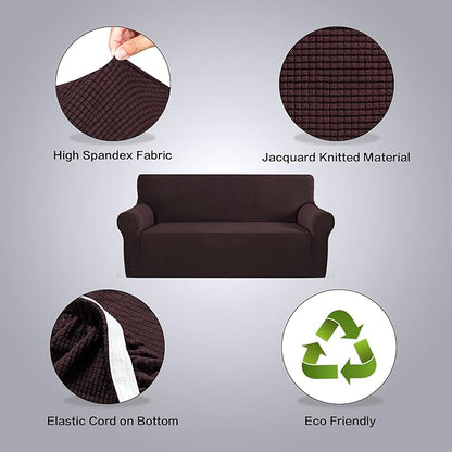 H.VERSAILTEX Stretch Oversized Sofa Cover 1 Piece Sofa Slipcovers for Living Room Feature Thick Checked Jacquard Fabric with Elastic Bottom, Sofa X-Large - Chocolate