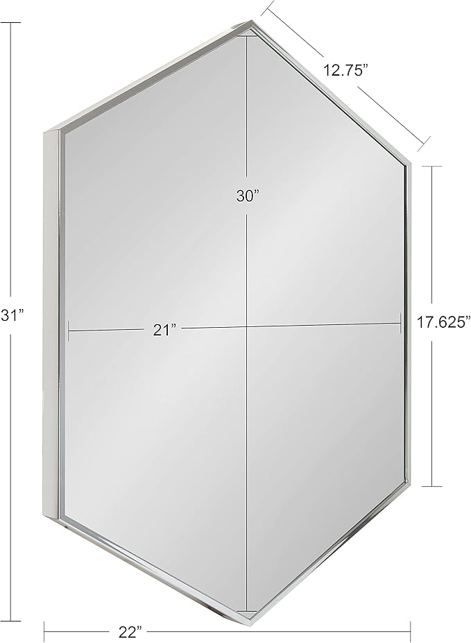 Kate and Laurel Rhodes Modern Hexagon Wall Mirror, Silver Chrome, 31x22-Inches