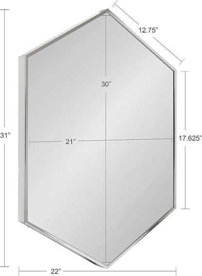 Kate and Laurel Rhodes Modern Hexagon Wall Mirror, Silver Chrome, 31x22-Inches
