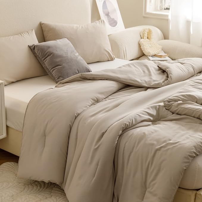 ROSGONIA California King Comforter Set Oatmeal, 3pcs Bedding (1 Boho Cal King Comforter & 2 Pillowcases), All Season Bedspread Blanket Quilt