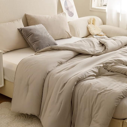 ROSGONIA Oversized Queen Comforter Oatmeal, 3pcs (1 Comforter & 2 Pillowcases) Lightweight Oversized Queen Comforter Sets Bedding Blanket Quilts