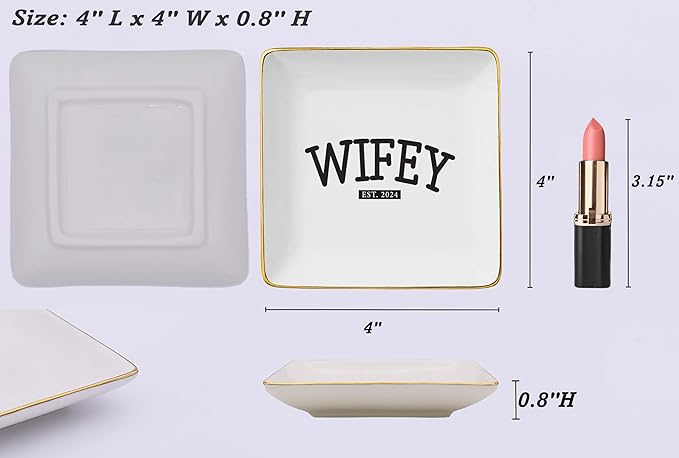 NZY Wifey 2024-Engagement Gifts-Wedding Gift for Bride-Bride to Be-Newly Engaged Gifts-Bridal Shower Gifts for Her-Bachelorette Party Gifts for Women-Ceramic Jewelry Tray Trinket Holder Ring Dish