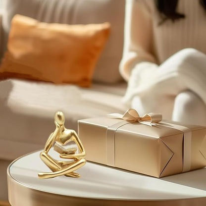 Reading Thinker Statue, Sculptures Abstract Art Ornament, Modern Aesthetic Figurine Decoration Set of 2 Status for Home Living Room Bedroom Office Shelf Table Desk Bookshelf Decor (Gold)
