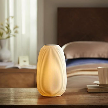 RONDURE 9.5" Modern Ceramic Table Lamp, Fully Dimmable Modern Bedside Lamps for Bedroom, Living Room and Nightstand, White Translucent Ceramic Shade, Warm Ambient Lighting, Corded, Bulb Included