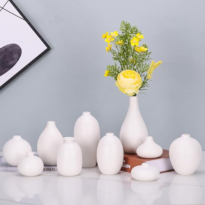 Ceramic Bud Vase Set of 10 - White mini Bud Vases in Bulk Dining Table Centerpieces, Cute Bulk Small Flower Vase for Pampas Grass&Single Flower Decor, Ideal Wedding Window Sill Aesthetic Desk Decor