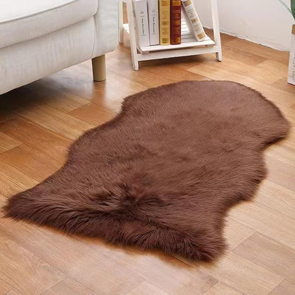 Faux Fur Small Rug 2 x 3 ft Coffee Shaggy Sheepskin Machine Washable Fuzzy Area Rug Super Soft Fluffy Plush Carpet for Bedroom Living Room Floor Nursery Kids Room Bedside Rug