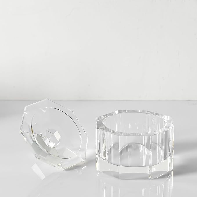 Crystal Candy Dish with Lid Hand-Cut Home Decorative Jewelry Box/Jar W 5" x H 5" with Multi-faceted, Comes With Gift Box