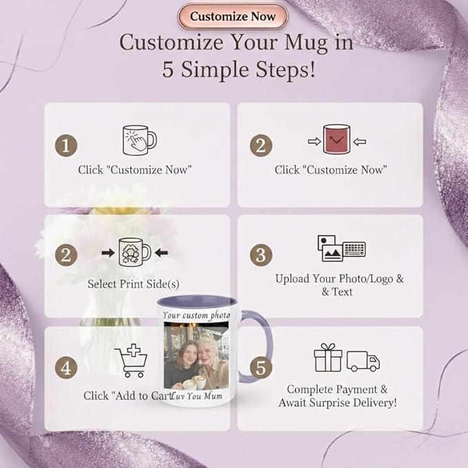 Personalized Coffee Mug Custom Photo Text Logo, Gifts for Mom from Daughter or Son, Durable Ceramic Coffee Cup for Grandma, Mothers Day Gift Idea, Best Gifts for Mom 11oz (Purple)