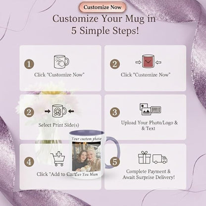 Personalized Coffee Mug Custom Photo Text Logo, Gifts for Mom from Daughter or Son, Durable Ceramic Coffee Cup for Grandma, Mothers Day Gift Idea, Best Gifts for Mom 11oz (Purple)
