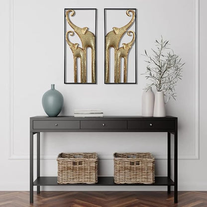 HKaikzo Set of 2 Elephant Wall Decor, African Wall Decor, Gold Elephant Wall Art, Animal Decorations for Living Room, Modern Metal Decor(11.8x27.6in)