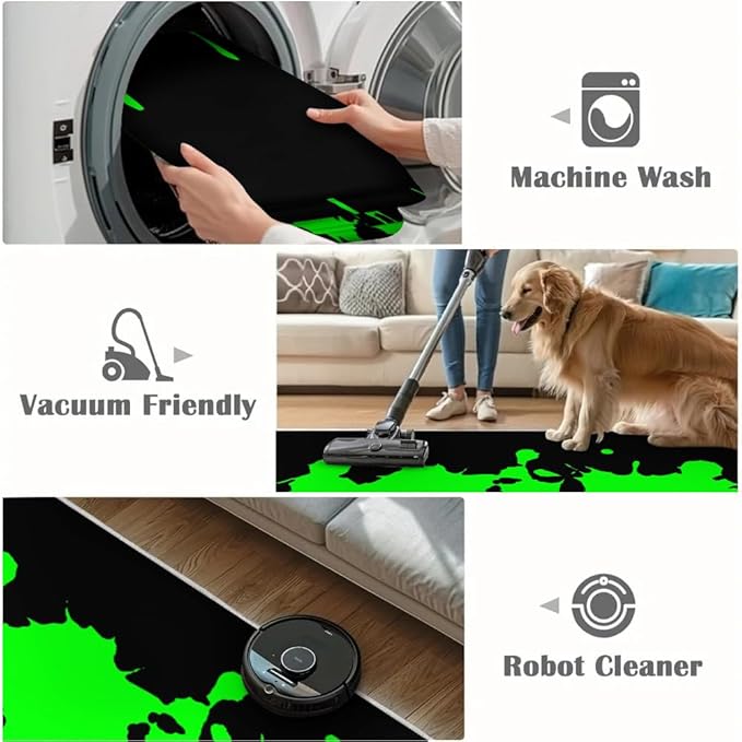 Fluorescent Green Arcade Rug 5.3x6.7 Area Rugs Modern Black Green Rugs Non Slip Low Pile Faux Wool Indoor Throw Carpet for Living Room Bedroom Gameroom Study Office Entrance Foyer