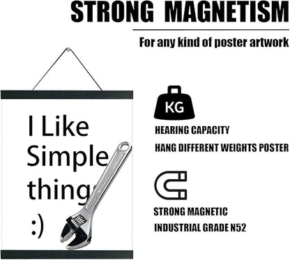 3 Pack Magnetic Poster Hanger black 8 Inch, 8x10 8x12 8x16 Poster Frame Wood Wooden Magnet Print Posters Dowel Scroll Hanger Hangers Hanging Kit for Walls Map Canvas Artwork