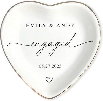 Custom Engagement Ring Holder Ring Dish, Custom Wedding Gifts for Couple, Bridal Shower Couple Jewelry Tray, Monogrammed Engagement Wedding Gifts for Bride 3