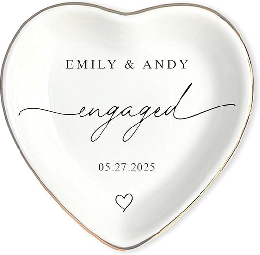 Custom Engagement Ring Holder Ring Dish, Custom Wedding Gifts for Couple, Bridal Shower Couple Jewelry Tray, Monogrammed Engagement Wedding Gifts for Bride 3