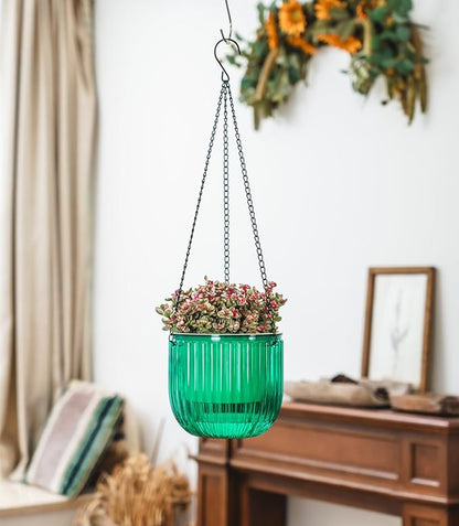 Josteve 6.5 Inch 2 Pcs Self Watering Hanging Planter Indoor Plant Pots Drainage Holes, Outdoor Hanging Planters Flower Pot Basket, Visible Water Level, Plant Hanger Home Decor, Gardening