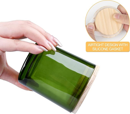 8 OZ Thick Candle Jars for Making Candles 15 Pcs, Green Empty Jars with Wood Lids for Candle Making, Sample Container,Clear Green