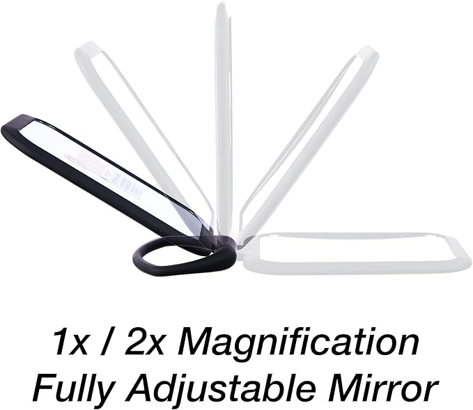 EXPRESSIONS Premium Soft Touch Rotating Mirror 1x 2X Magnification - Rectangle Black Vanity Handheld Tabletop Makeup Small Desk Travel