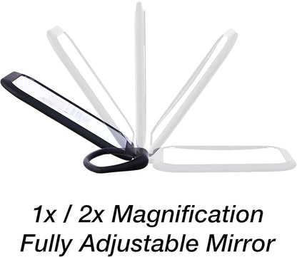 EXPRESSIONS Premium Soft Touch Rotating Mirror 1x 2X Magnification - Rectangle Black Vanity Handheld Tabletop Makeup Small Desk Travel