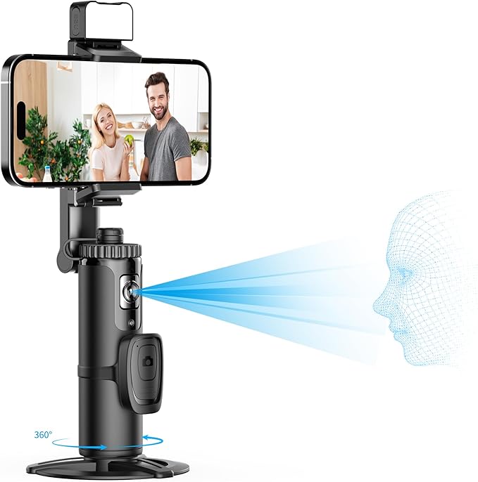 Auto Face Tracking Tripod 360° Rotating Auto Tracking Phone Holder with Remote and Gesture Control,No App, for Live Video Recording Tiktok Live Vlog Streaming Video,Rechargeable Battery
