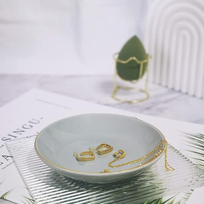 HANKOR 4.75" Ceramic Jewelry Tray, Small Ring Dish Holder Trinket Tray, Catch All Trays for Ring Earring Necklace Key, Christmas Gifts for Women Girls, Gray