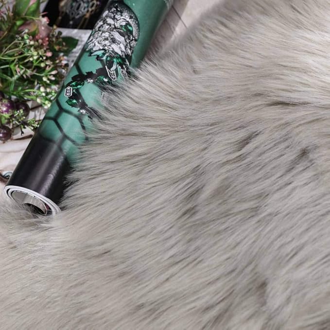 Carvapet Fluffy Shaggy Soft Faux Sheepskin Fur Area Rugs Floor Mat Chair Sofa Cover Beside Carpet for Bedroom Living Room, 2ft x 3ft, Grey