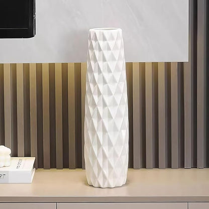 12Inch Tall Ceramic White Flower Vases,Home Decor White Vase for Pampas Grass,Modern Textured Vases for Living Room Decorations,Table Centerpieces,Shelf,Farmhouse Small Ceramic Vase