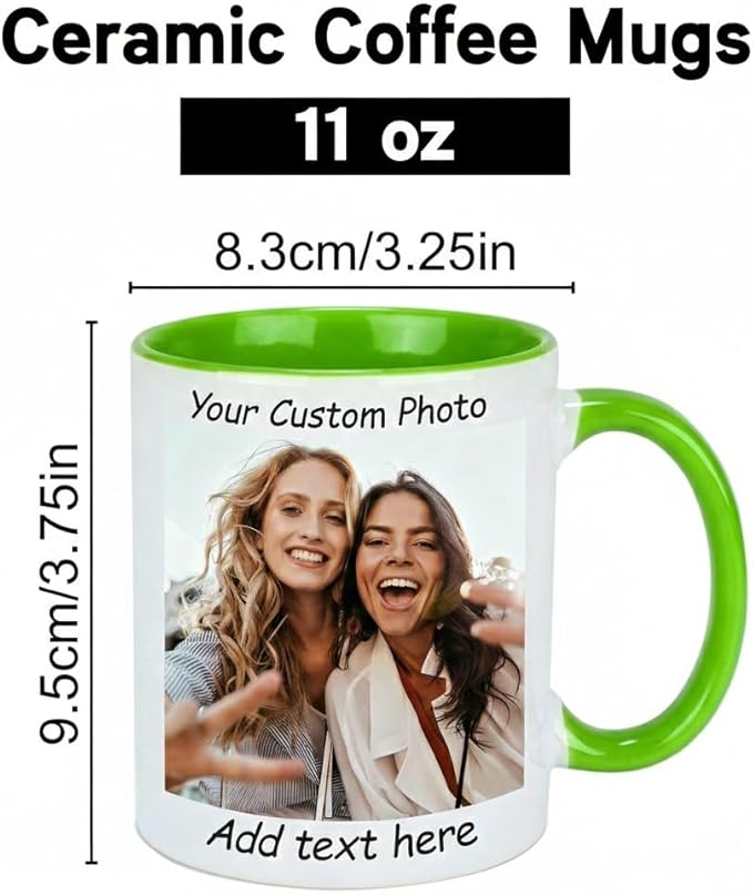 G9W168 Custom Coffee Mug, Customizable Coffee Cups with Pictures Personalized Ceramic Mug for Gifts Novelty Personalized Mugs for Friends (Green)