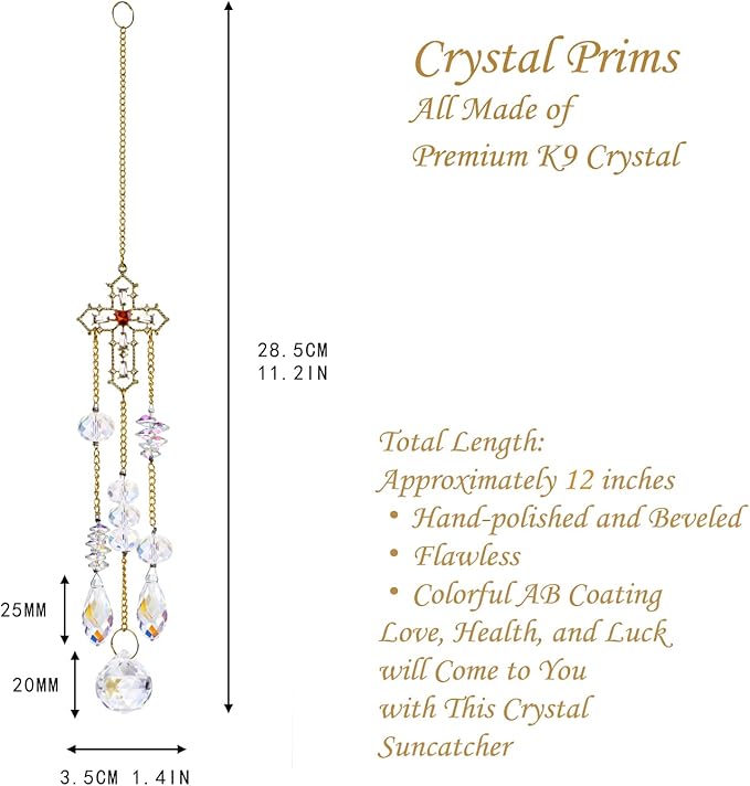 Window Hanging Crystals Suncatcher, Rainbow Prisms for Crystals, Glass Cross Shape Rhinestones Chandelier Wind Chime for Window