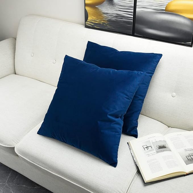 Artaimee Navy Blue Velvet Throw Pillow Covers 20x20 Set of 2 – Soft Decorative Cushion Covers for Sofa, Bed, Couch, and Office – Cozy & Machine Washable