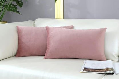 mixeoo Comfy Dusty Rose Throw Pillow Covers Decorative Lumbar Rectangle Thick Velvet Super Soft Cushion Cases Home Decor for Sofa Couch Living Room Chair, Set of 2, 12 x 20 Inch
