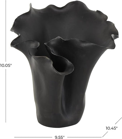 Deco 79 Ceramic Floral Decorative Vase Abstract Floral Inspired Centerpiece Vase, Flower Vase for Home Decoration 10" x 10" x 10", Black