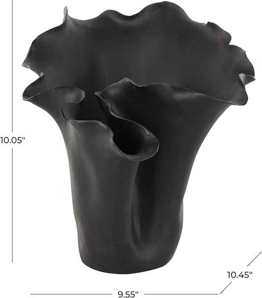 Deco 79 Ceramic Floral Decorative Vase Abstract Floral Inspired Centerpiece Vase, Flower Vase for Home Decoration 10" x 10" x 10", Black
