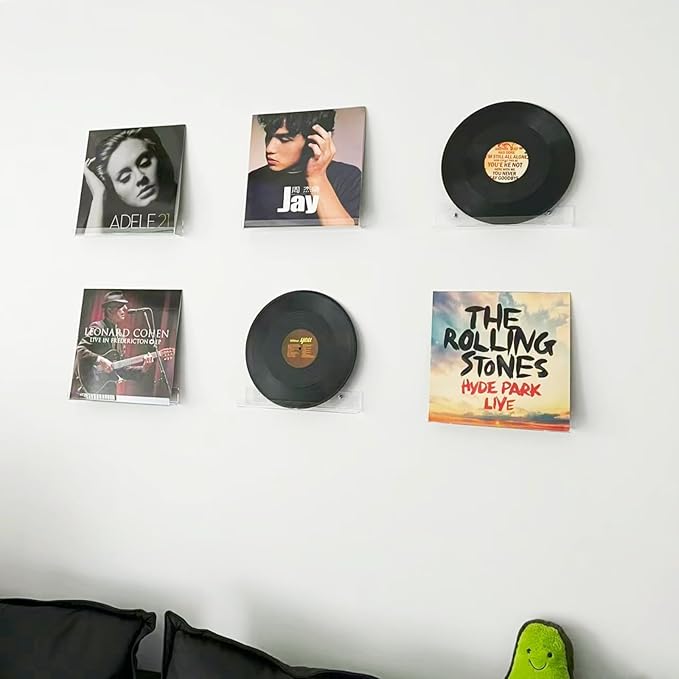 ROYALITA 4 Pack Clear Acrylic Shelves Vinyl Record Holders Wall Mount, 12 Inch Floating Vinyl Holder for Album Record/Nail Polish Display & Wall Decor