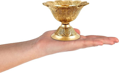 Shubhkart Solid Brass Engraved Floral Oil Lamp Diya for Puja & Other Religious Rituals|Deepak|Home Décor, Office & Temples | Festive Gifts