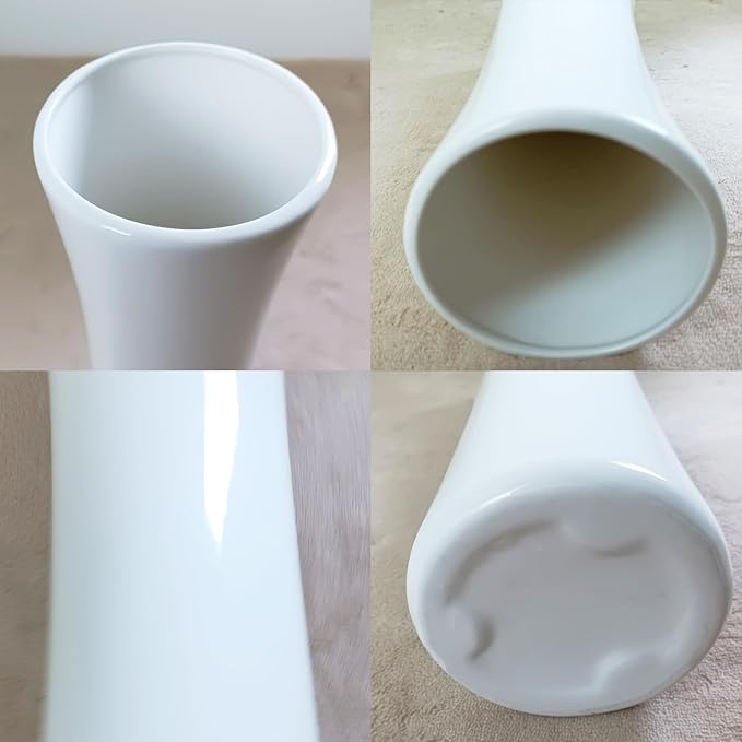 12Inch Tall White Ceramic Flower Vase,Home Decor White Vases for Pampas Grass,Textured Modern Vases for Living Room Decorations,Shelf,Table Centerpieces,Farmhouse Small Ceramic Vase
