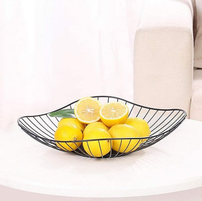IBWell Short Curved-Edge Modern Creative Stylish Single Tier Dish,Metal Iron Wire Fruit Vegetables Bread Decorative Stand Serving Bowls Basket Holder (Square Dish) (Black)