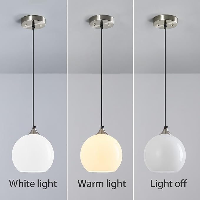 Milky Luster Glass Pendant Lights Kitchen Island Globe Pendant Light Fixtures Modern Pendant Lighting for Bedroom Living Dining Room Light Fixture (5.9 in, 1 Pack)