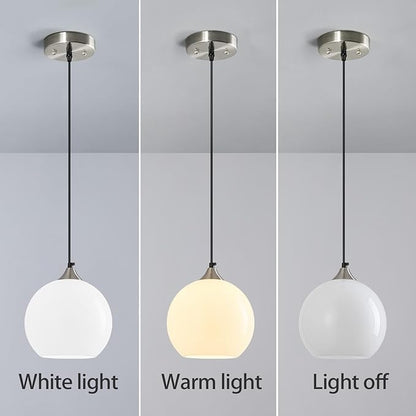Milky Luster Glass Pendant Lights Kitchen Island Globe Pendant Light Fixtures Modern Pendant Lighting for Bedroom Living Dining Room Light Fixture (5.9 in, 3 Pack)