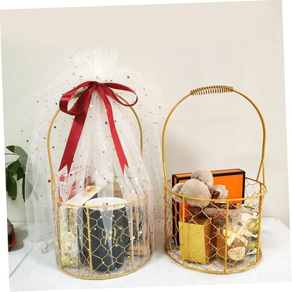 Round Decorative Wire Basket with Handle Versatile Storage for Home Organization Weddings and Events Chic Design for Fruits Crafts and More