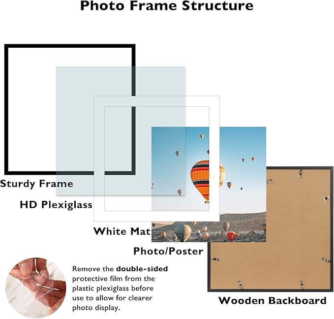 24x24 Picture Frame Set of 2 Black with 20x20 Mat, Display Photo 20x20 with Mat or 24 x 24 Without Mat, Wall Hanging Large 24x24 Poster Frame with Shatter Resistant Plexiglass, 2 Pack, Black