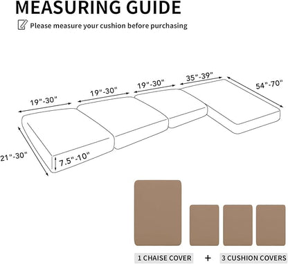 Easy-Going 100% Waterproof 4 Pieces Couch Cushion Covers for Sectional Sofa Left/Right L Shape Chaise Lounge Sofa Seat slipcover Anti-Slip Sofa Cover (3 Seater + 1 Chaise, Camel