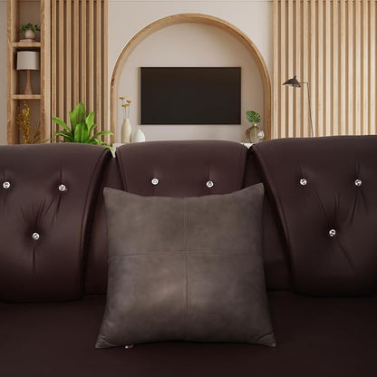 D DOLLY LAMB Lambskin Leather Pillow Cover - Sofa Cushion Case - Decorative Throw Covers for Living Room & Bedroom, 16x16 Inches - Grey Antique Plane Pack of 2