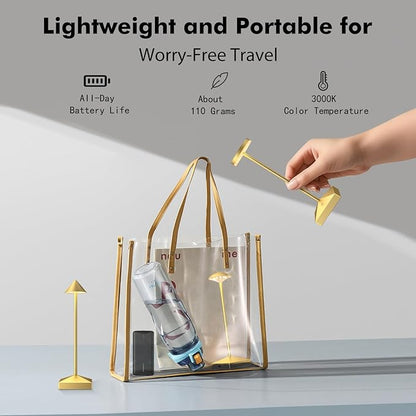 3 Pack 7.67in Gold Small Cordless Table Lamps Rechargeable, Battery Operated Mini Lamp, Small Lamp Touch Portable Table Lights, LED Night Light for Bedside/Dining/Bar/Outdoor (Gold-C)