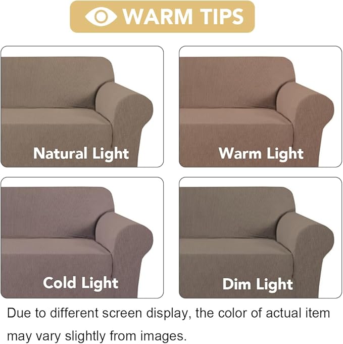 H.VERSAILTEX Stretch Couch Cover Loveseat Covers for 2 Cushion Couch Sofa Slipcover for Love Seat 1 Piece with Elastic Bottom, Checked Jacquard Fabric(Loveseat 58"-70" Wide, Macchiato)